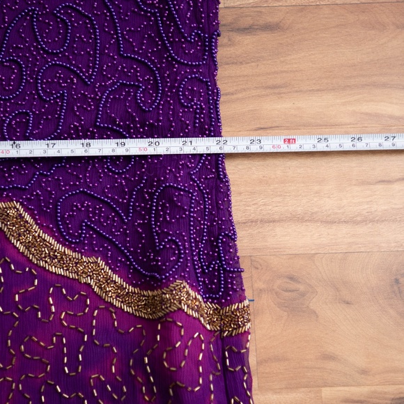 VTG Beaded Purple 100% Silk Plus Size Flapper Dress French Long Sleeve Floor - Picture 8 of 8